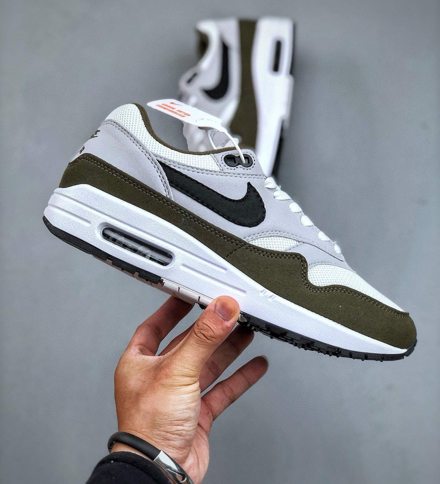 Air Max 1 White Black Medium Olive