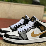 AJ1 MID Patent Black White Gold