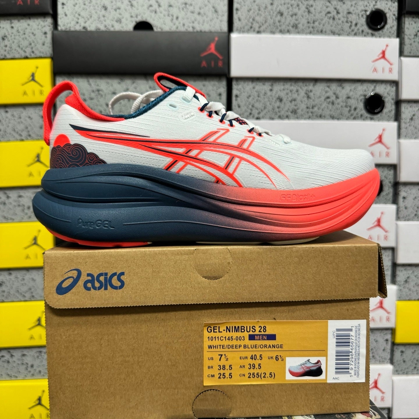 GEL-NIMBUS 28 White/Deep Blue/Orange