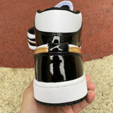 AJ1 MID Patent Black White Gold