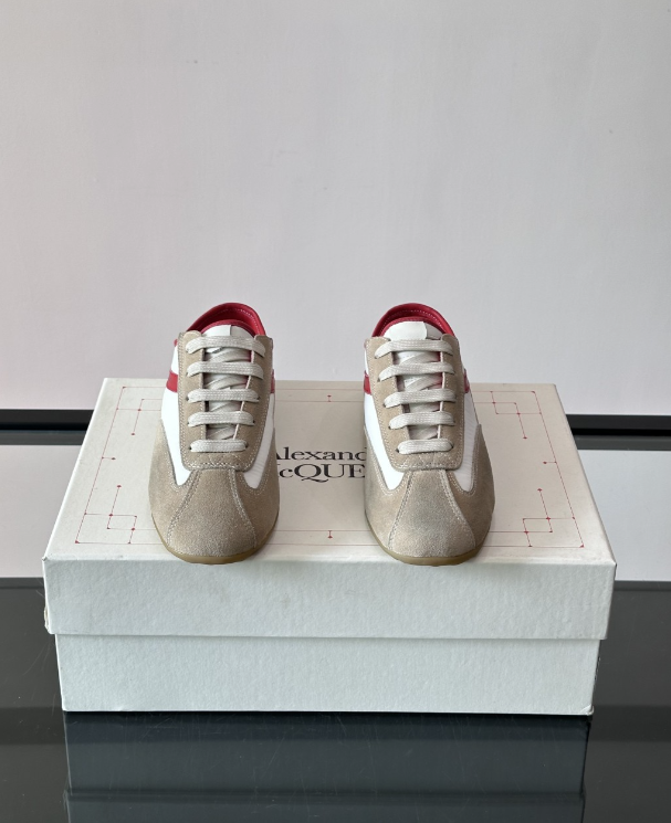 Alexander Mcqueen Boxe Beige/Red Drip Sneakers