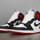 AJ1 High Satin Black Toe Red