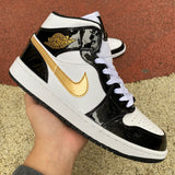 AJ1 MID Patent Black White Gold