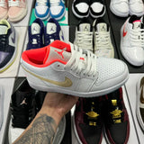 AJ1 Low White/Sesame/Flash Crimson