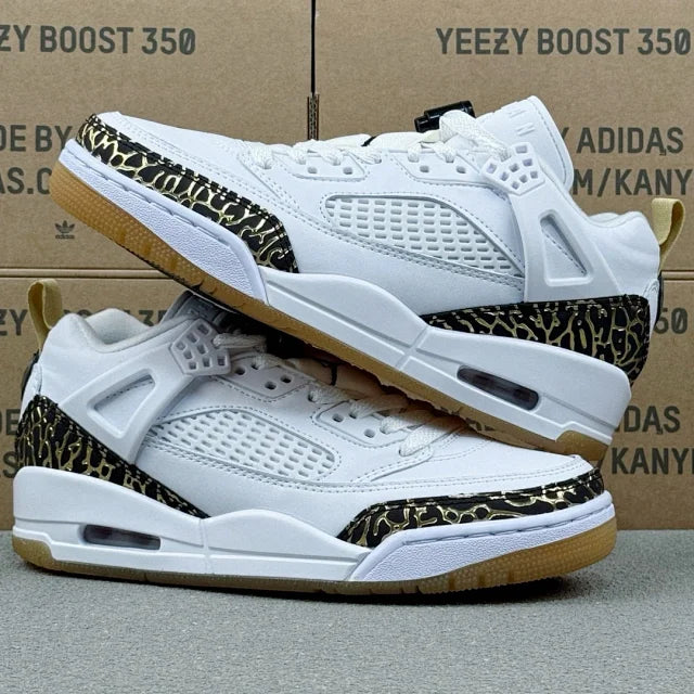 AJ Spizike Low White Metallic Gold