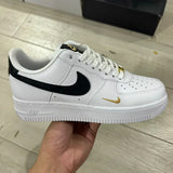 AF1 07 Essential White Black Gold Mini Swoosh