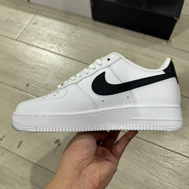 AF1 07 Essential White Black Gold Mini Swoosh