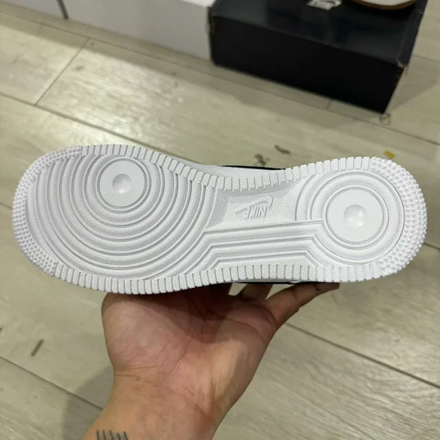 AF1 07 Essential White Black Gold Mini Swoosh