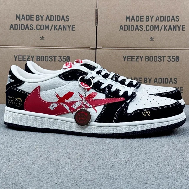 AJ1 Low Stussy Black white and Red